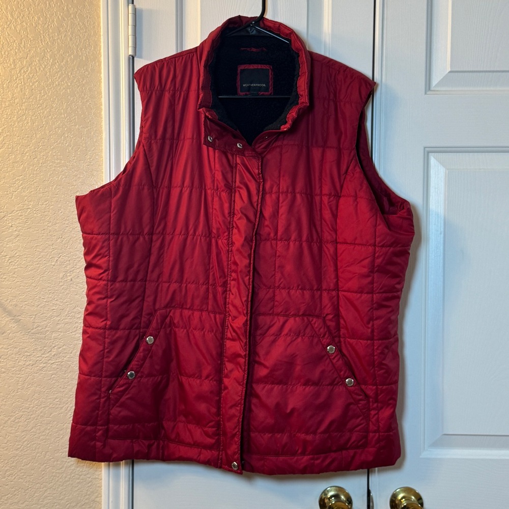 Weatherproof Red Quilted Vest Black Fleece Lining Women's Plus Size 3XL Full Zip